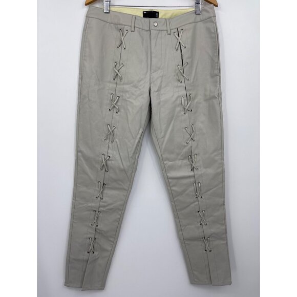 ASOS Pants - ASOS Design Faux Leather Lace Up Front Slim Fit Pant Beige Size 34